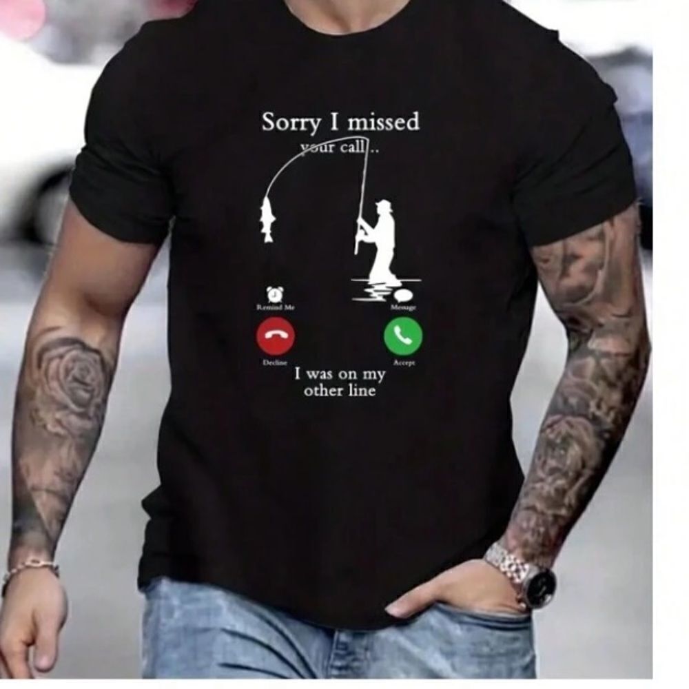Unisex! Summer Leisure Fun Fishing & Unanswered Call Print T-Shirt
